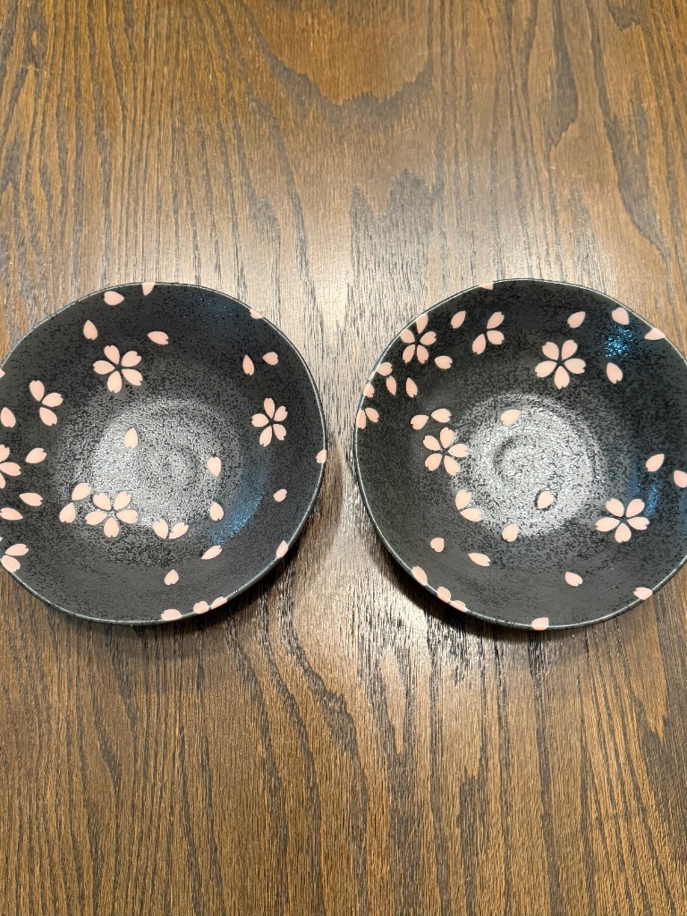 NWT - Set of 2 Japanese Cherry Blossom Ceramic Bowls Black & Pink Sakura 5.5"